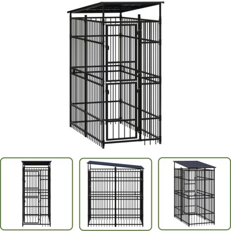 The Living Store Chenil d'extérieur avec toit pour chiens Acier 1,84 m² - Chenil Pour Chien - Abri Chien Extérieur - Niche Chien - Chien Sécurisé - Aire De Jeux Pour Chien