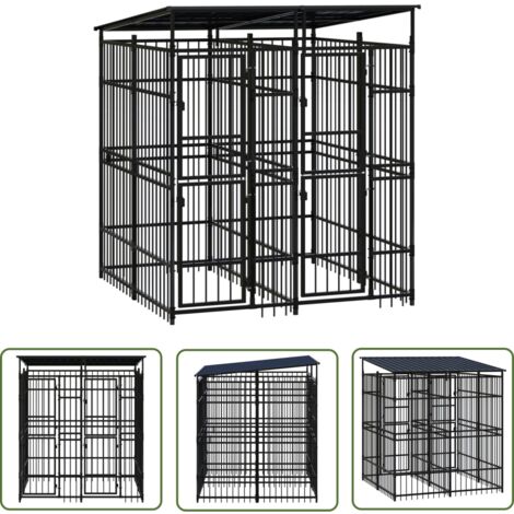 The Living Store Chenil d'extérieur avec toit pour chiens Acier 3,69 m² - Chenil Pour Chien - Abri Chien Extérieur - Niche Chien - Chien Sécurisé - Aire De Jeux Pour Chien