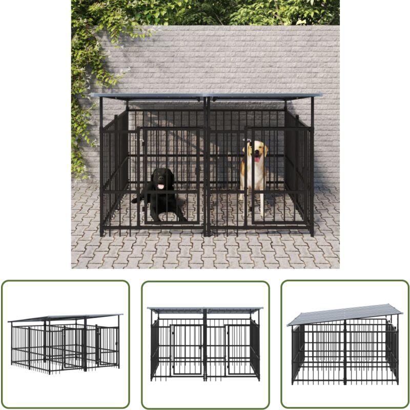 Chenil d'extérieur avec toit pour chiens Acier 3,75 m² - Chenil Pour Chien - Niche Pour Chien - Abri Pour Chien - Parc Pour Chien - Cage Pour Chien