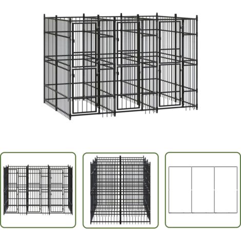 The Living Store Chenil d'extérieur pour chiens Acier 5,53 m² - Chenil Pour Chien - Abri Pour Chien - Niche Pour Chien - Aire De Jeux Pour Chien - Enceinte Pour Chien