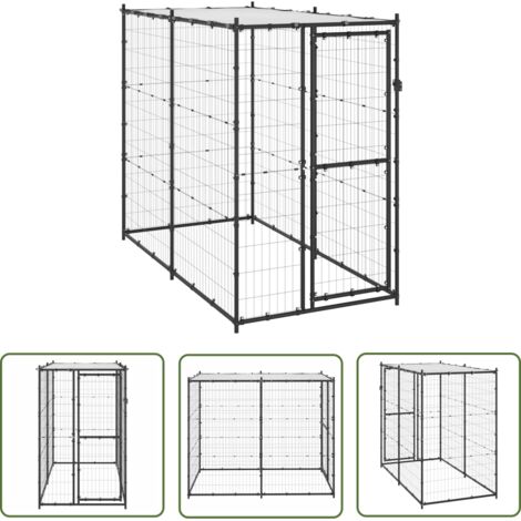 The Living Store Chenil d'extérieur pour chiens Acier avec toit 110x220x180 cm - Chenil Pour Chien - Niche Extérieure - Abri Pour Chien - Chien - Animal Domestique