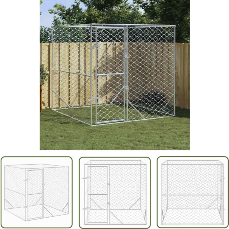 The Living Store - Chenil d'extérieur pour chiens argenté 2x2x2 m acier galvanisé - Chenil Exterieur - Abri Chien - Enceinte Chien - Cage Chien