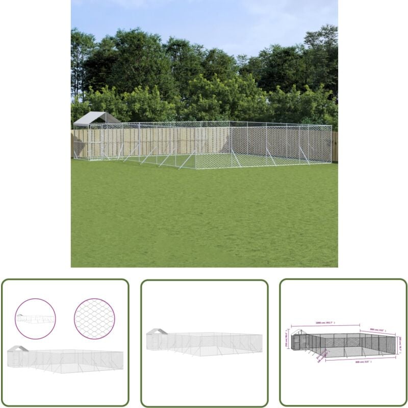 Jinlefu - The Living Store Chenil d'extérieur pour chiens avec toit argenté 10x8x2,5 m - Chenil Exterieur - Abri Chien - Enceinte Chien - Niche Chien