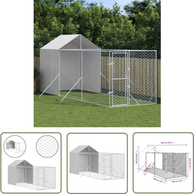 Maison Chic - The Living Store Chenil d'extérieur pour chiens avec toit argenté 2x6x2,5 m - Chenil Exterieur - Abri Chien - Niche Chien - Enceinte