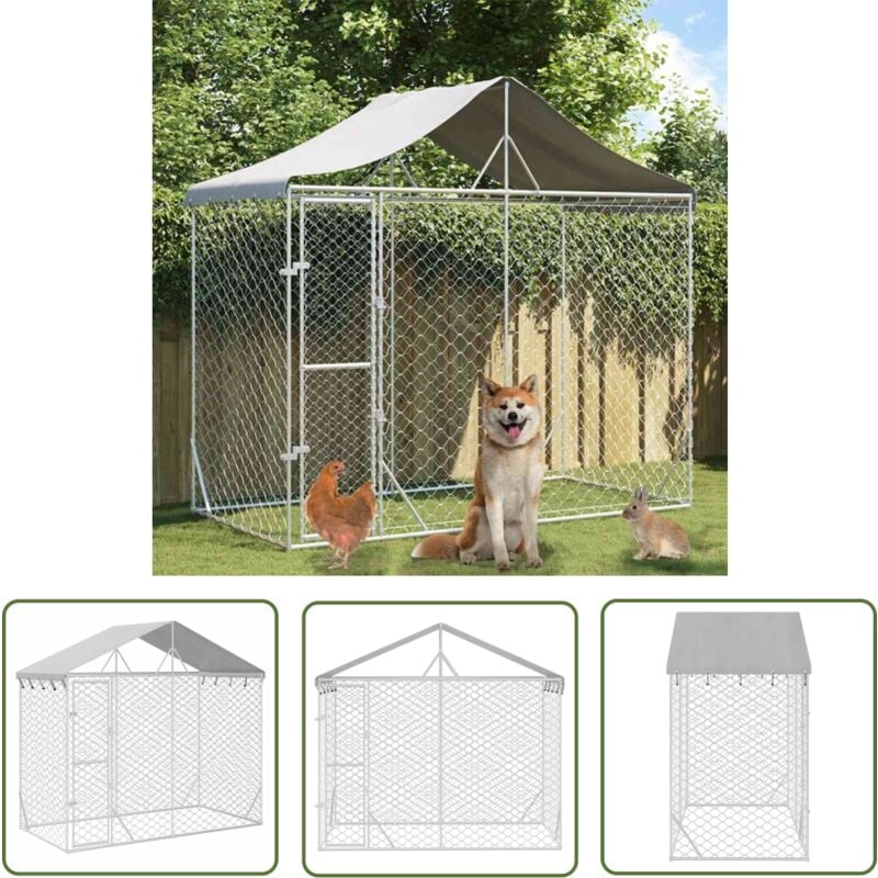 The Living Store - Chenil d'extérieur pour chiens avec toit argenté 3x1,5x2,5 m - Chenil Exterieur - Abri Chien - Nichoir Chien - Cage Chien - Animal