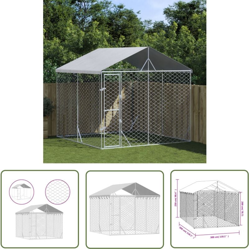Maison Chic - The Living Store Chenil d'extérieur pour chiens avec toit argenté 3x3x2,5 m - Chenil Exterieur - Abri Chien - Enceinte Chien - Niche