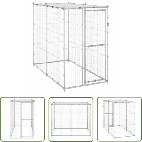 The Living Store Chenil extérieur Acier galvanisé avec toit 110x220x180 cm - Chenil Pour Chien - Niche Pour Chien - Abri Pour Chien - Chien Exterieur - Chenil Métallique