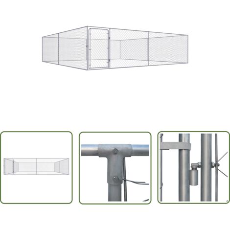 The Living Store Chenil extérieur pour chiens Acier galvanisé 4x4x1 m - Chenil Pour Chien - Abri Pour Chien - Espace Sécurisé Pour Chien - Aire De Jeux Pour Chien - Chien Exterieur