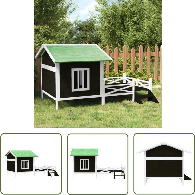 The Living Store Chenil gris 159x120x88,5 cm bois de pin solide - Niche Pour Chien - Chenil Extérieur - Abri Pour Chien - Maison Pour Chien - Refuge