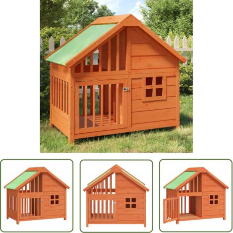 The Living Store Chenil marron 96x60,5x87 cm bois de pin solide - Niche Pour Chien - Chenil Extérieur - Abri Pour Chien - Maison Pour Chien - Refuge Pour Animal
