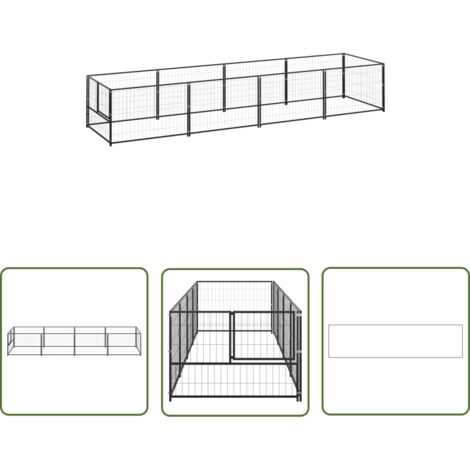 The Living Store Chenil Noir 4 m² Acier - Chenil Pour Chien - Abri Chien Extérieur - Enclos Pour Chien - Jardin Animalier - Aire De Jeux Pour Chien