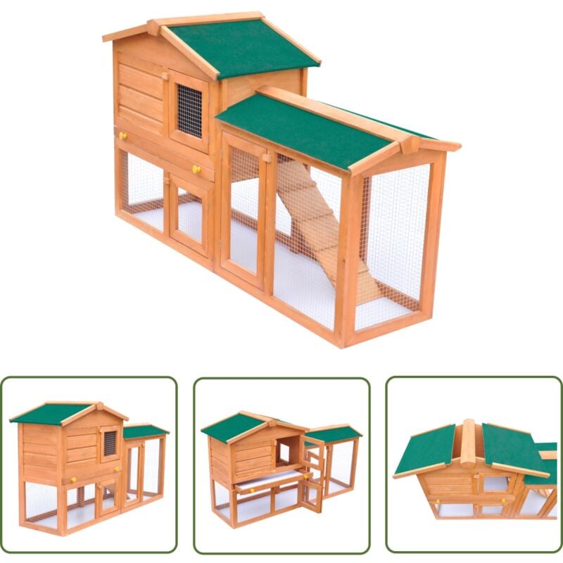 Clapier large d'extérieur pour petits animaux de compagnie Bois - Cage à Lapin - Clapier Extérieur - Abri Pour Lapin - Habitat Pour Petit Animal