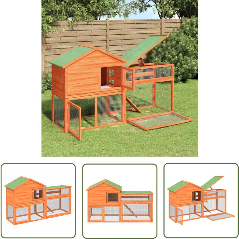 Clapier marron 185,5x60,5x109,5 cm bois de pin massif - Cage à Lapin - Clapier - Abri Animal - Habitat Lapin - Hutch - The Living Store