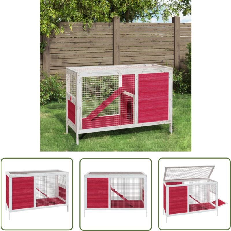 Clapier rouge 103x44x69,5 cm bois de pin massif - Cage à Lapin - Clapier Extérieur - Abri Pour Lapin - Habitat Pour Petit Animal - Accessoires Pour