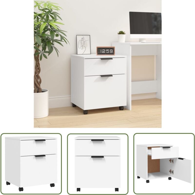 Classeur mobile avec roues Blanc 45x38x54 cm Bois d'ingénierie - Meuble De Bureau - Classeur - Armoire De Rangement - Rangement Bureautique - Bureau