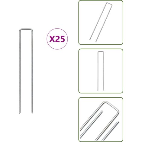The Living Store Clavijas de tierra forma U 25 uds acero galvanizado 20x4 cm - Clavija de tierra
