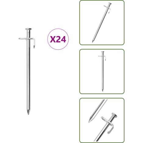 The Living Store Clavijas para tienda 24 uds acero galvanizado 19,5 cm 8 mm - Clavijas de acero galvanizado