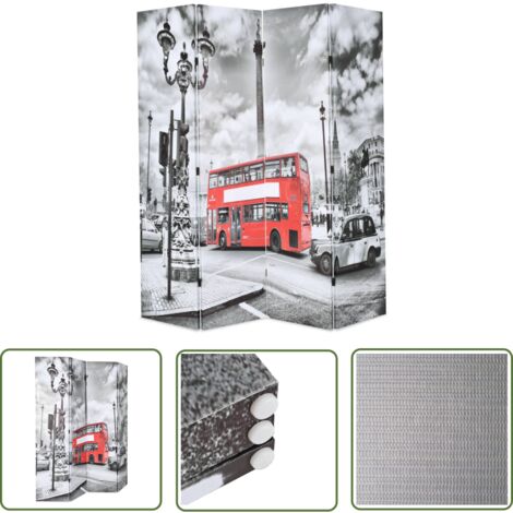 The Living Store Cloison de séparation 160 x 170 cm Bus londonien Noir et blanc - Cloison De Séparation - Écran De Dressing - Paravent - Décoration Murale - Meuble Modulaire