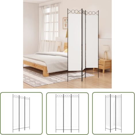 The Living Store Cloison de séparation 3 panneaux Blanc 120x200 cm Tissu - Cloison De Séparation - Écran De Confidentialité - Séparateur De Pièce - Mur D'intimité - Décoration Murale