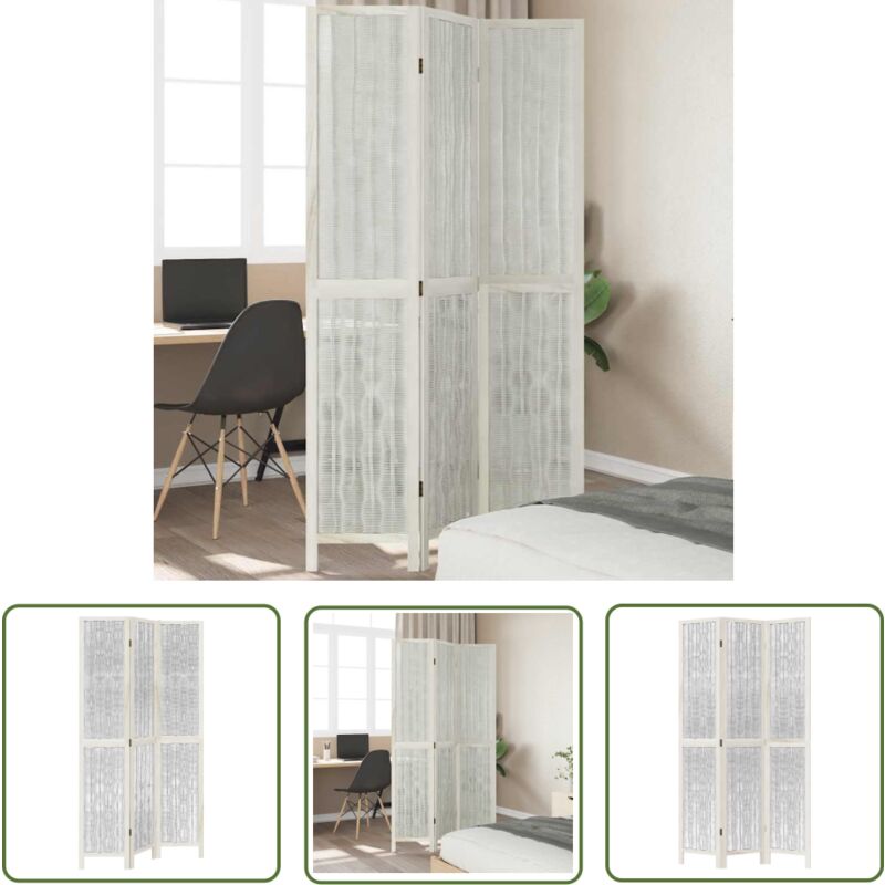 Cloison de séparation 3 panneaux blanc bois de paulownia massif - Séparateur De Pièce - Écran D'intimité - Cloison Pliable - Décoration Murale