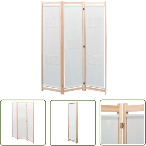 The Living Store Cloison de séparation 3 panneaux Crème 120x170x4 cm Tissu - Cloison De Séparation - Pare-vue - Cloison Pliable - Cloison Décorative - Séparation Pièce
