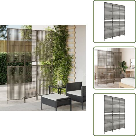 The Living Store Cloison de séparation 3 panneaux gris résine tressée - Cloison De Séparation - Paravent - Séparateur De Pièce - Décoration Murale - Écran D'intimité