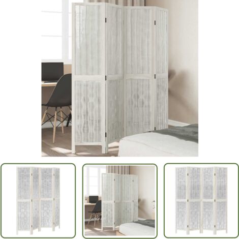 The Living Store Cloison de séparation 4 panneaux blanc bois de paulownia massif - Séparateur De Pièce - Écran D'intimité - Cloison Pliable - Décoration Murale - Rangement