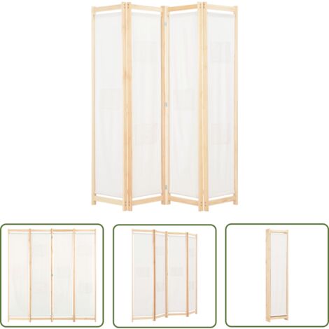 The Living Store Cloison de séparation 4 panneaux Crème 160x170x4 cm Tissu - Cloison De Séparation - Pare-vue - Cloison Pliable - Cloison Décorative - Séparation Pièce