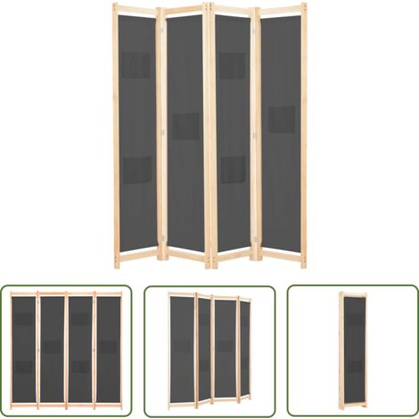 The Living Store Cloison de séparation 4 panneaux Gris 160x170x4 cm Tissu - Cloison De Séparation - Pare-vue - Cloison Pliable - Cloison Décorative - Séparation Pièce