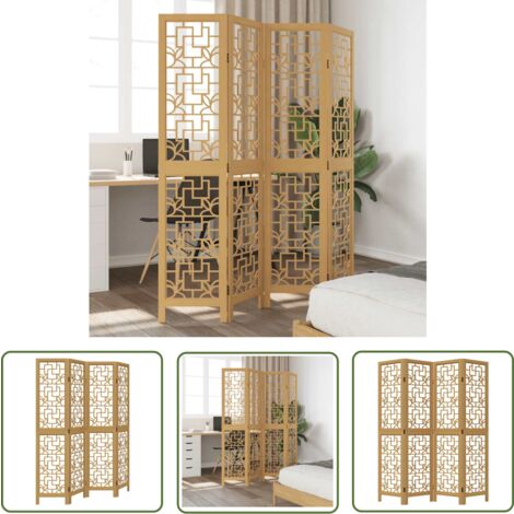 The Living Store Cloison de séparation 4 panneaux marron bois paulownia massif - Séparateur De Pièce - Écran D'intimité - Cloison Pliable - Décoration Murale - Meuble Modulable