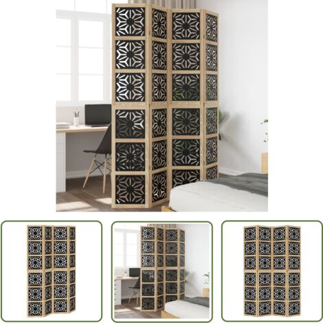 The Living Store Cloison de séparation 4 panneaux marron noir paulownia massif - Séparateur De Pièce - Écran D'intimité - Cloison Pliable - Meuble Déco - Rangement