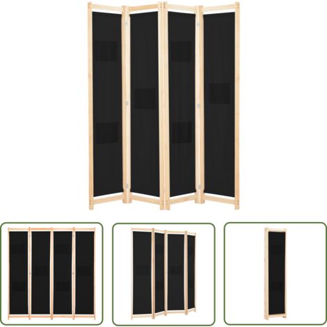 The Living Store Cloison de séparation 4 panneaux Noir 160x170x4 cm Tissu - Cloison De Séparation - Pare-vue - Cloison Pliable - Cloison Décorative - Séparation Pièce