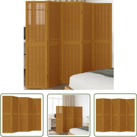 The Living Store Cloison de séparation 5 panneaux marron bois paulownia massif - Séparateur De Pièce - Écran D'intimité - Cloison Pliable - Décoration Murale - Bambou