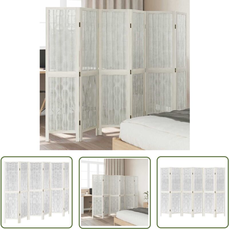 Cloison de séparation 6 panneaux blanc bois de paulownia massif - Séparateur De Pièce - Écran D'intimité - Cloison Pliable - Décoration Murale