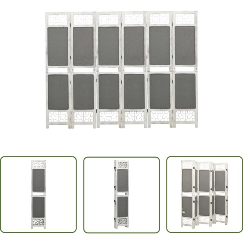 Cloison de séparation 6 panneaux Gris 210x165 cm Tissu - Cloison De Séparation - Brise Vue - Paravent - Cloison Amovible - Décoration Intérieur - The