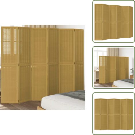 The Living Store Cloison de séparation 6 panneaux marron bois paulownia massif - Séparateur De Pièce - Écran D'intimité - Cloison Pliable - Décoration Murale - Bambou