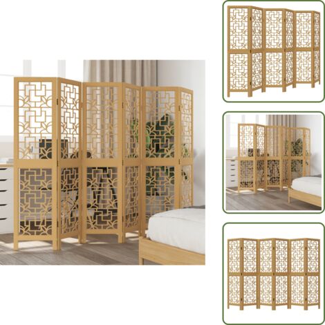 The Living Store Cloison de séparation 6 panneaux marron bois paulownia massif - Séparateur De Pièce - Écran D'intimité - Cloison Pliable - Décoration Murale - Meuble Multifonctionnel