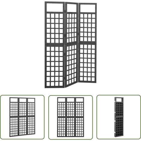 The Living Store Cloison de séparation à 3 panneaux Bois de pin Noir 121x180 cm - Cloison De Séparation - Séparateur De Pièce - Trellis Mural - Jardin Vertical - Décoration Murale