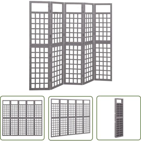The Living Store Cloison de séparation à 5 panneaux Bois de pin Gris 201,5x180cm - Cloison De Séparation - Séparateur De Pièce - Trellis Mural - Jardin Vertical - Décoration Murale