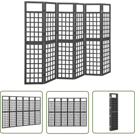 The Living Store Cloison de séparation à 6 panneaux Bois de pin Noir 242,5x180cm - Cloison De Séparation - Séparateur De Pièce - Trellis Mural - Jardin Vertical - Décoration Murale
