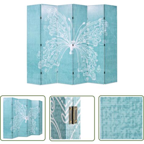 The Living Store Cloison de séparation pliable 228 x 170 cm Papillon Bleu - Cloison De Séparation - Paravent - Écran De Dressing - Décoration Murale - Ambiance Romantique