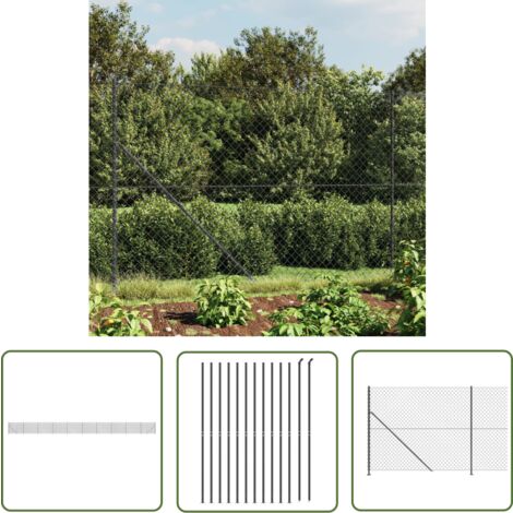 The Living Store Clôture à mailles losangées avec bride anthracite 1,4x25 m - Clôture - Clôture En Maille - Clôture Cyclique - Clôture Métalliques - Clôture Jardin