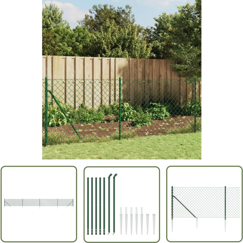 The Living Store - Clôture à mailles losangées avec piquet d'ancrage vert 1,1x10 m - Clôture - Clôture Grillagée - Clôture Cyclique - Clôture Jardin