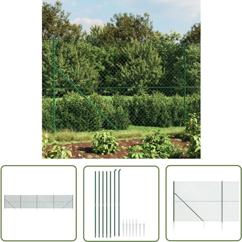 The Living Store - Clôture à mailles losangées avec piquet d'ancrage vert 1,4x10 m - Clôture - Clôture En Maille - Clôture Cyclique - Clôture