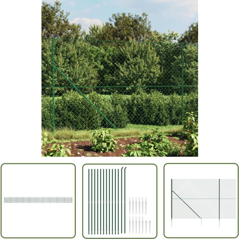 The Living Store - Clôture à mailles losangées avec piquet d'ancrage vert 1,4x25 m - Clôture En Maille - Clôture Cyclique - Clôture Métalliques