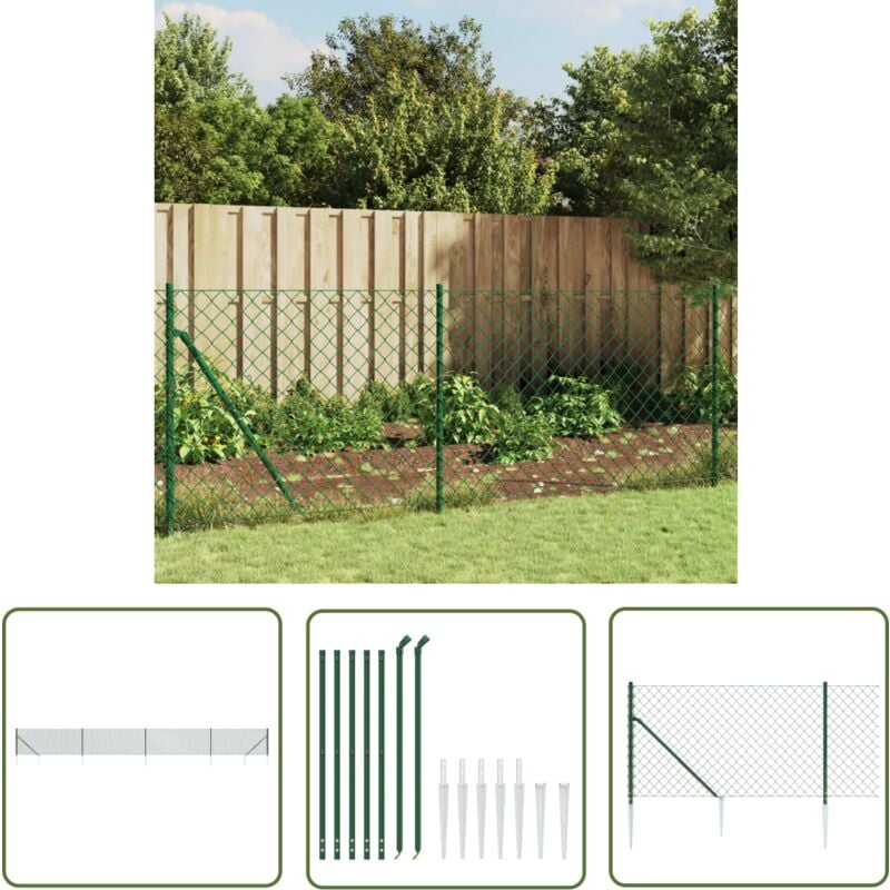 The Living Store - Clôture à mailles losangées avec piquet d'ancrage vert 1x10 m - Clôture - Clôture Cyclique - Clôture Métalliques - Clôture Jardin