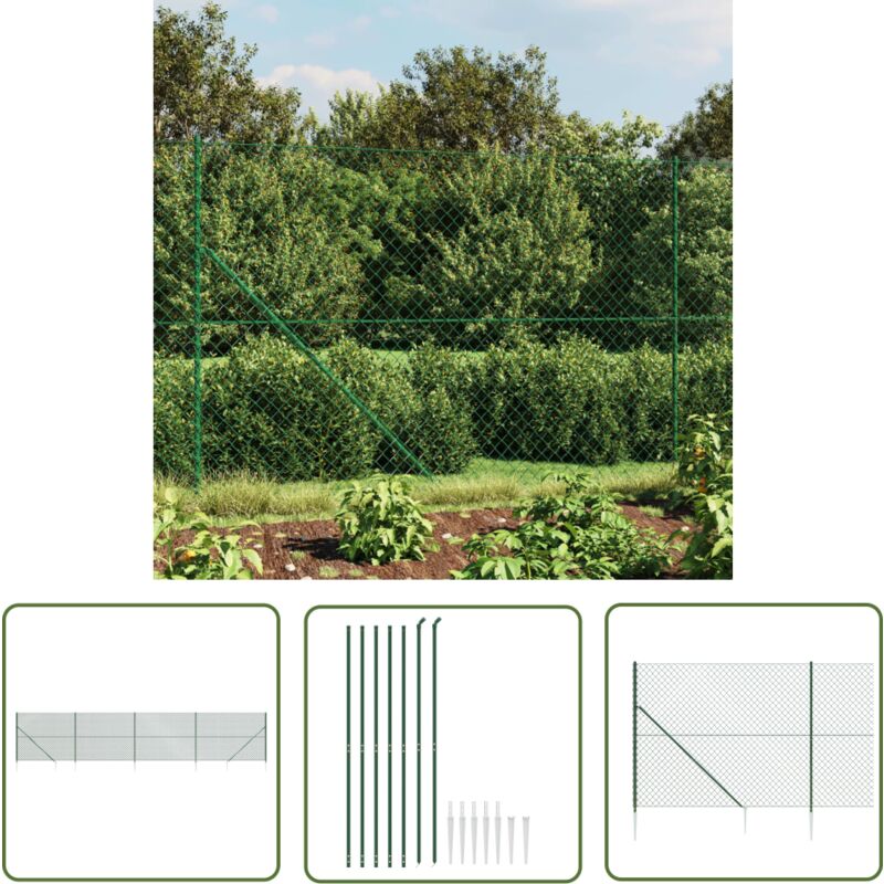 The Living Store - Clôture à mailles losangées avec piquet d'ancrage vert 2x10 m - Clôture - Clôture En Maille - Clôture Cyclique - Clôture