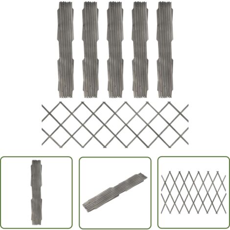 The Living Store Clôture à treillis 5 pcs Gris Bois de sapin massif 180x60 cm - Clôture Bois - Clôture Jardin - Clôture Treillis - Clôture Extensible - Panneau De Clôture