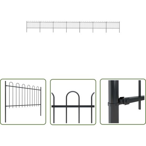 The Living Store Clôture de jardin avec dessus en cerceau Acier 11,9 x 1 m Noir - Clôture De Jardin - Clôture En Acier - Clôture Decorative - Clôture Noire - Clôture Résistante