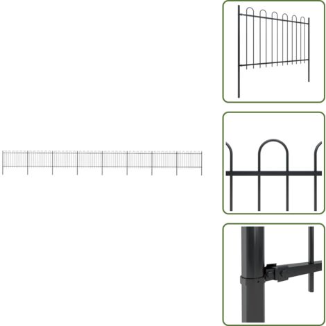 The Living Store Clôture de jardin avec dessus en cerceau Acier 13,6x1,2 m Noir - Clôture De Jardin - Clôture En Acier - Clôture Decorative - Clôture Noire - Clôture Résistante